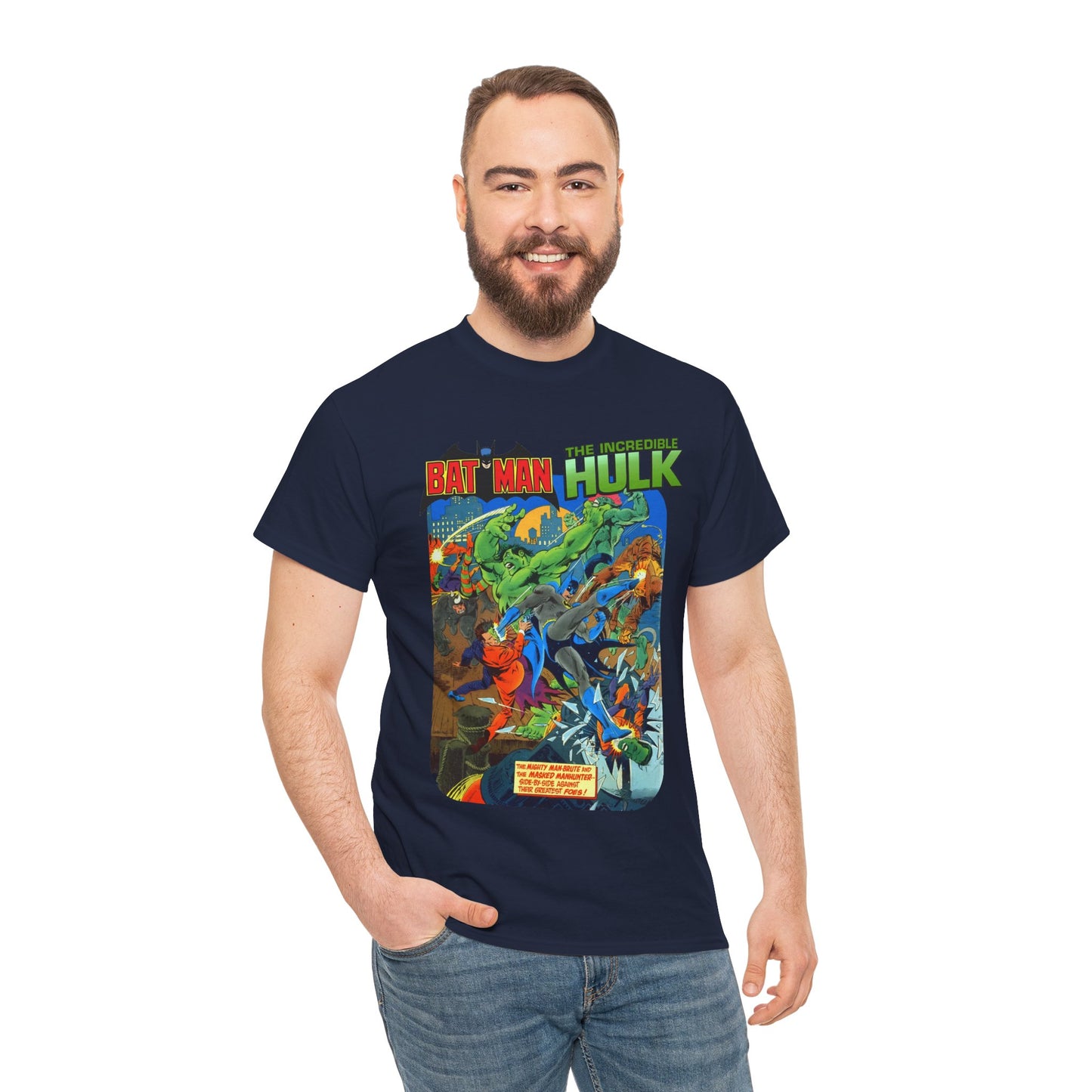 Batman & Incredible Hulk T-Shirt - DC/Marvel Comics 1970s Team-Up - Two-Face & Leader - Retro Art
