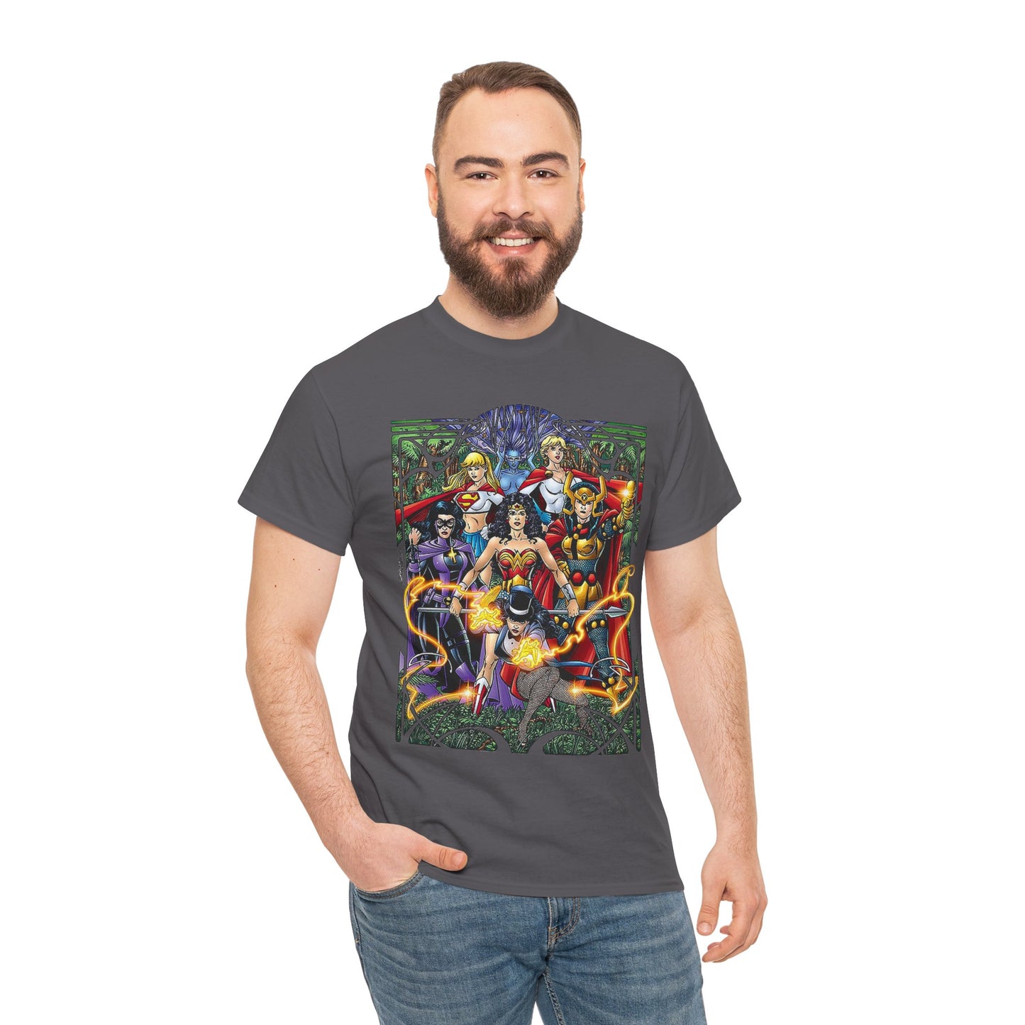 Justice League of Amazons T-Shirt - George Perez Art - Wonder Woman, Zatanna, Supergirl, Power Girl, Huntress, Big Barda - JLA - DC Comics