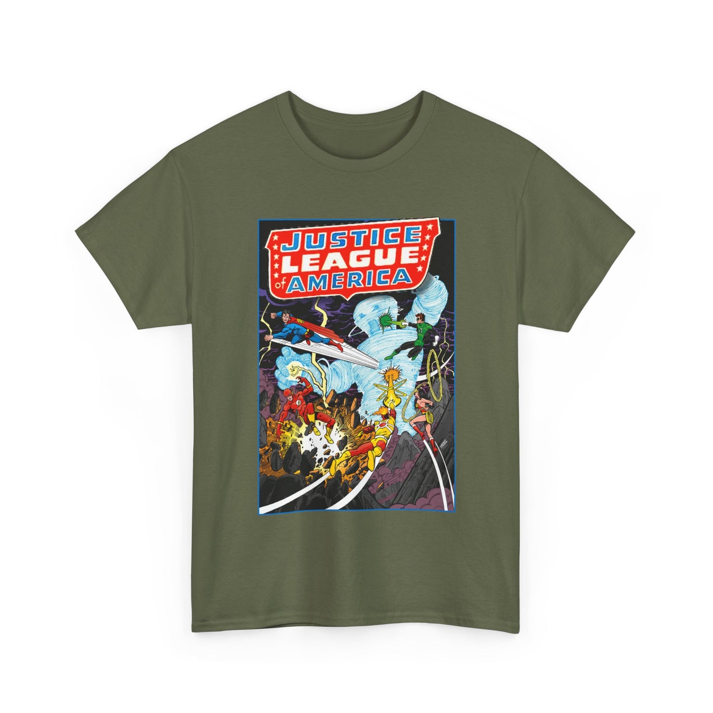 Justice League T-Shirt - George Perez Art - Tornado Tyrant - Superman, Firestorm, Flash, Wonder Woman, Green Lantern - DC Comics