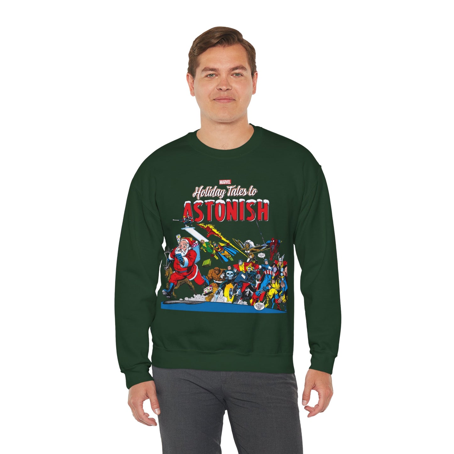 Marvel Comics Christmas Crewneck Sweatshirt - Spider-Man, Punisher, Ghost Rider, X-Men, Fantastic Four