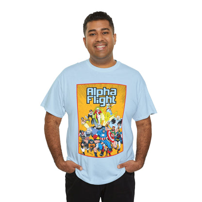 Alpha Flight T-Shirt - Mike Mignola Art - Northstar, Aurora, Snowbird, Shaman, Puck - Avengers: Captain America, Captain Marvel, Hercules, Black Knight - Marvel Comics