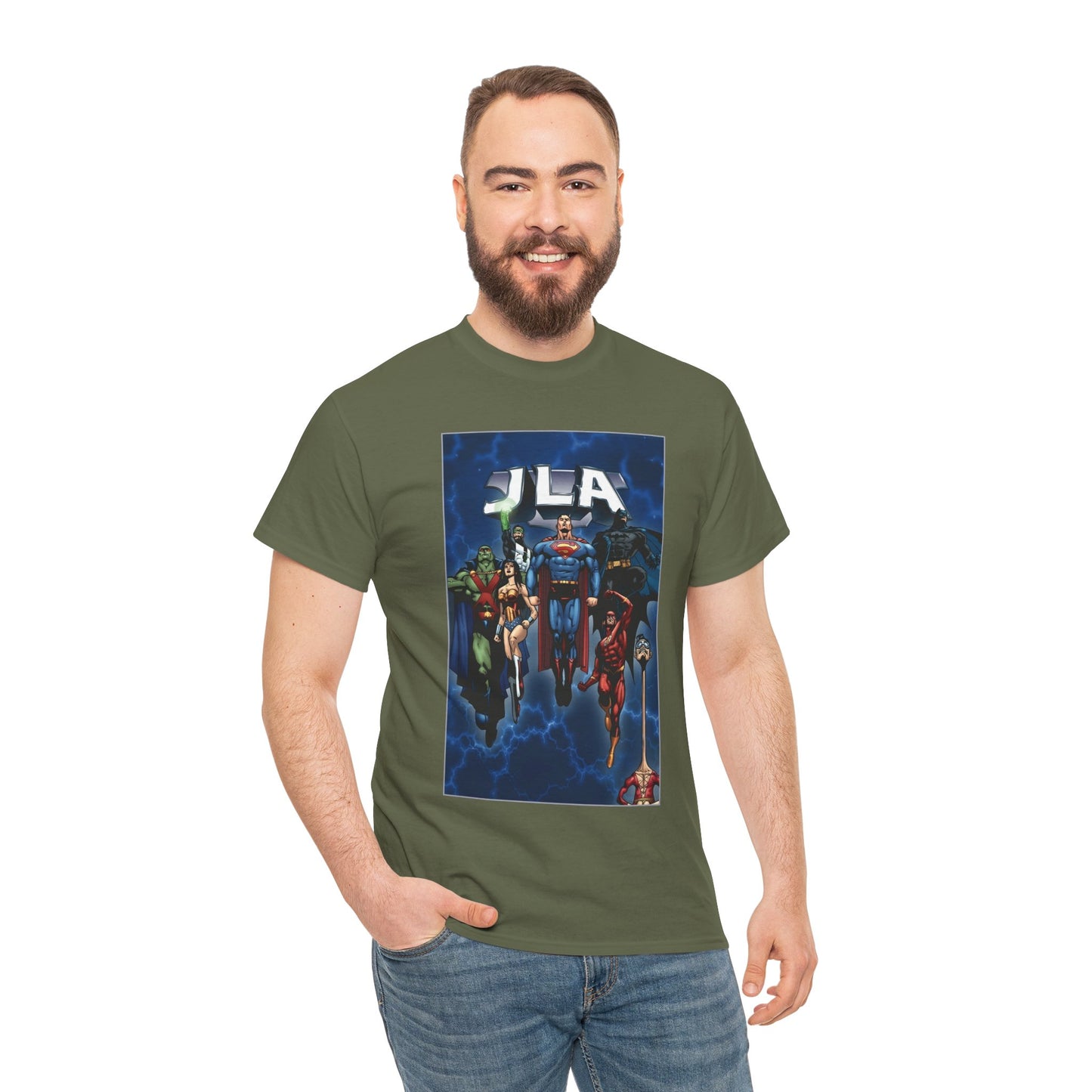 JLA T-Shirt - Doug Mahnke Art - Superman, Batman, Wonder Woman, Aquaman, Green Lantern, Flash, Martian Manhunter - DC Comics