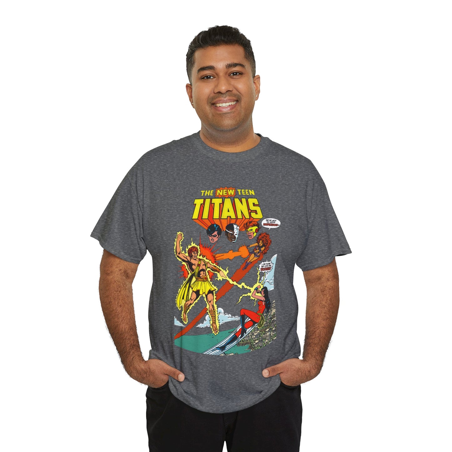 New Teen Titans T-Shirt - George Perez Art - Wonder Girl & Starfire Vs Hyperion - DC Comics