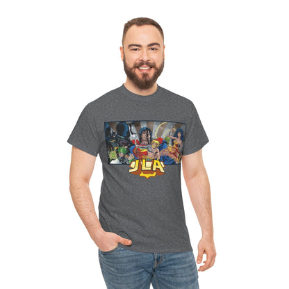 Justice League T-Shirt - Kevin Maguire Art - Superman, Wonder Woman, Batman, Flash, Aquaman, Martian Manhunter, Green Lantern - 90s Lineup - DC Comics