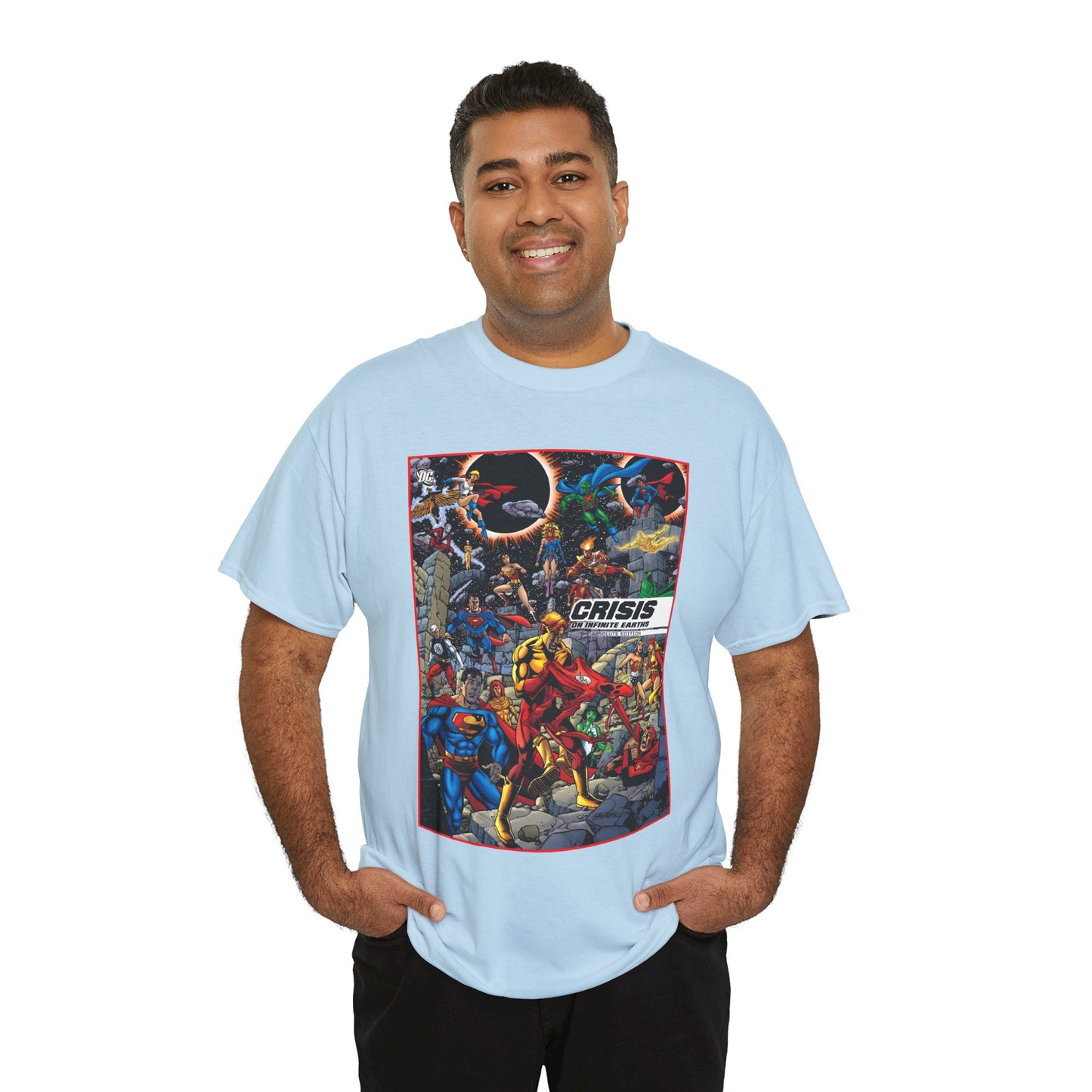 Crisis on Infinite Earths T-Shirt - George Perez Art - Absolute Edition Cover - Flash, Supergirl, Wonder Woman, Kid Flash, Psycho Pirate, Harbinger - DC Comics