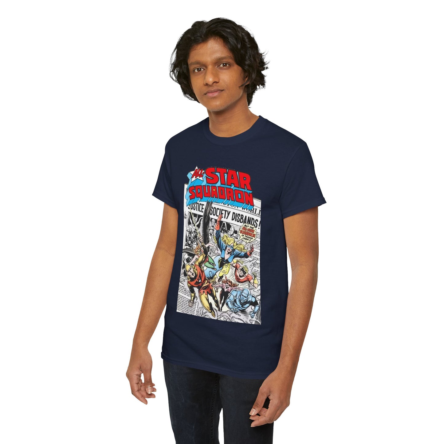 All-Star Squadron T-Shirt - Joe Kubert Art - Liberty Belle, Robotman, Shining Knight, Johnny Quick, Firebrand - JSA Connection - DC Comics