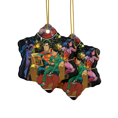 Superman in Santa's Chair Ceramic Ornaments, 2-Side Print, (3pcs, 5pcs, 10pcs) - Batman, Wonder Woman - Christmas Comic Book Art