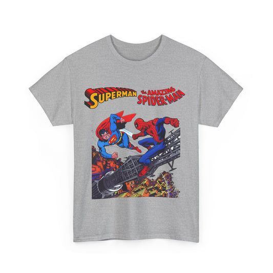 Superman & Amazing Spider-Man T-Shirt - DC/Marvel Comics Crossover - 1970s - Clark Kent & Peter Parker
