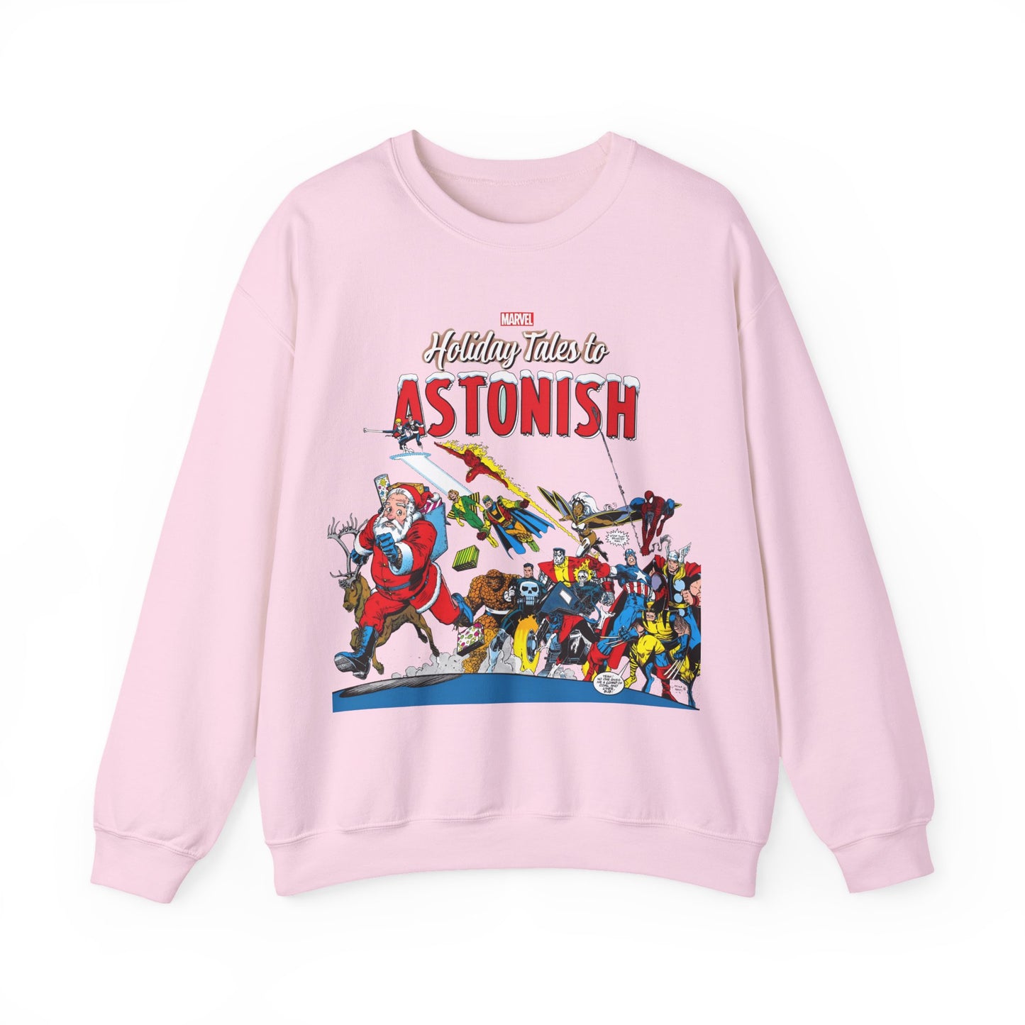 Marvel Comics Christmas Crewneck Sweatshirt - Spider-Man, Punisher, Ghost Rider, X-Men, Fantastic Four