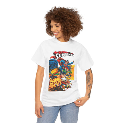 Superman - Panic in the Sky T-Shirt - Dan Jurgens Art - Vs Brainiac & Maxima - Wonder Woman, Booster Gold, Shazam, Batman, Flash, Aquaman, Supergirl - DC Comics