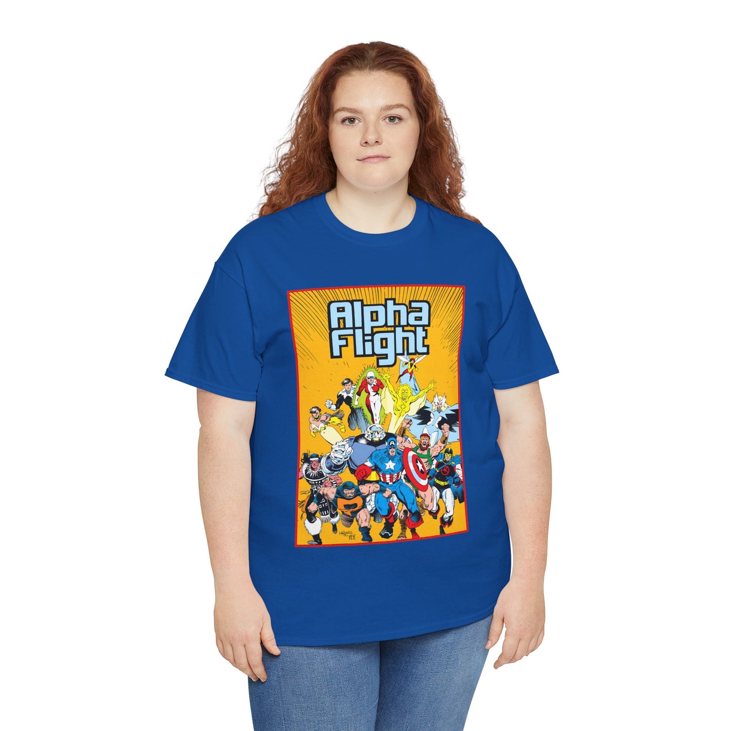 Alpha Flight T-Shirt - Mike Mignola Art - Northstar, Aurora, Snowbird, Shaman, Puck - Avengers: Captain America, Captain Marvel, Hercules, Black Knight - Marvel Comics