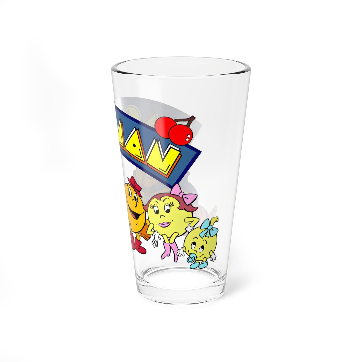 Pac-Man Pint Glass, 16oz - Ms Pac-Man, Baby Pac - Hanna-Barbera Saturday Morning Cartoon - 1980s