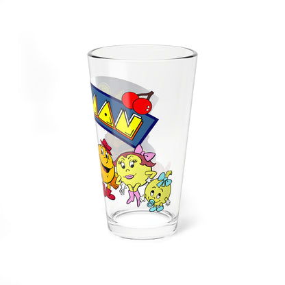 Pac-Man Pint Glass, 16oz - Ms Pac-Man, Baby Pac - Hanna-Barbera Saturday Morning Cartoon - 1980s