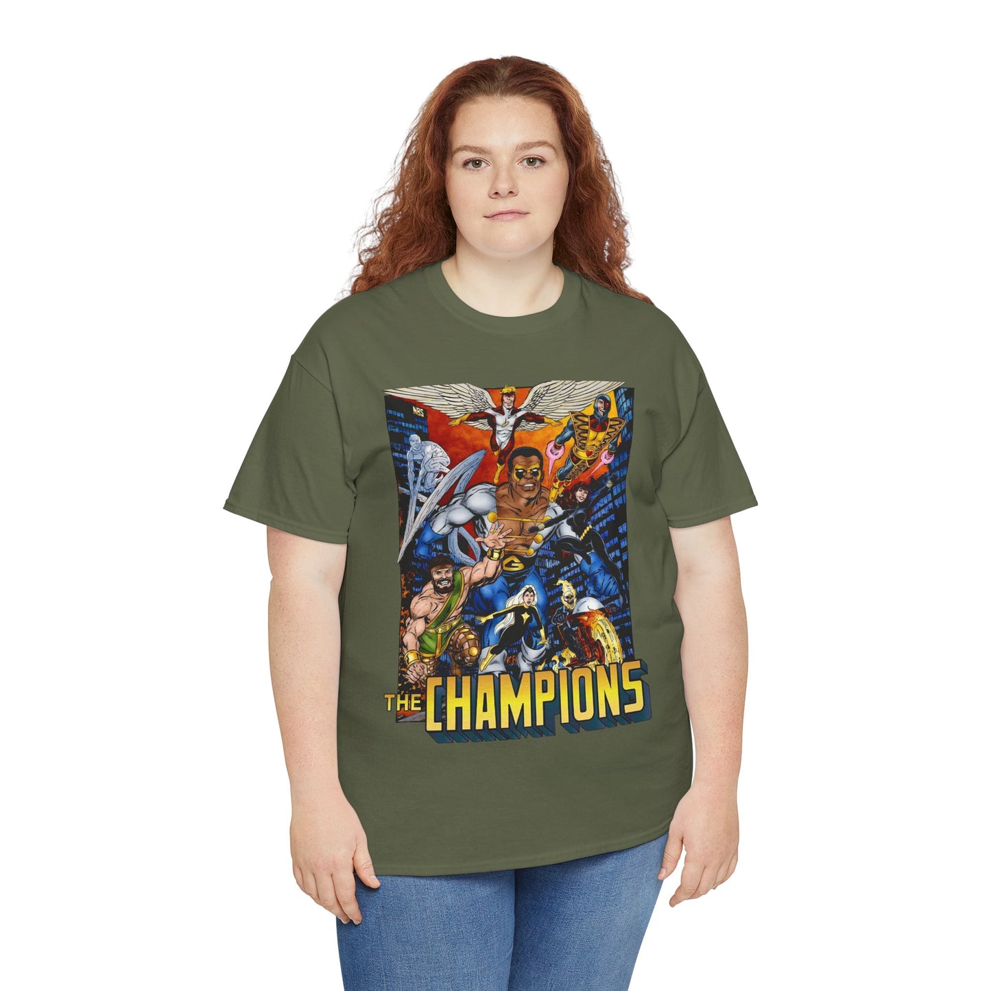 Champions T-Shirt - John Byrne Art - Hercules, Black Widow, Ghost Rider, Black Goliath, Silver Surfer, Jack of Hearts - Marvel Comics 1970s Series