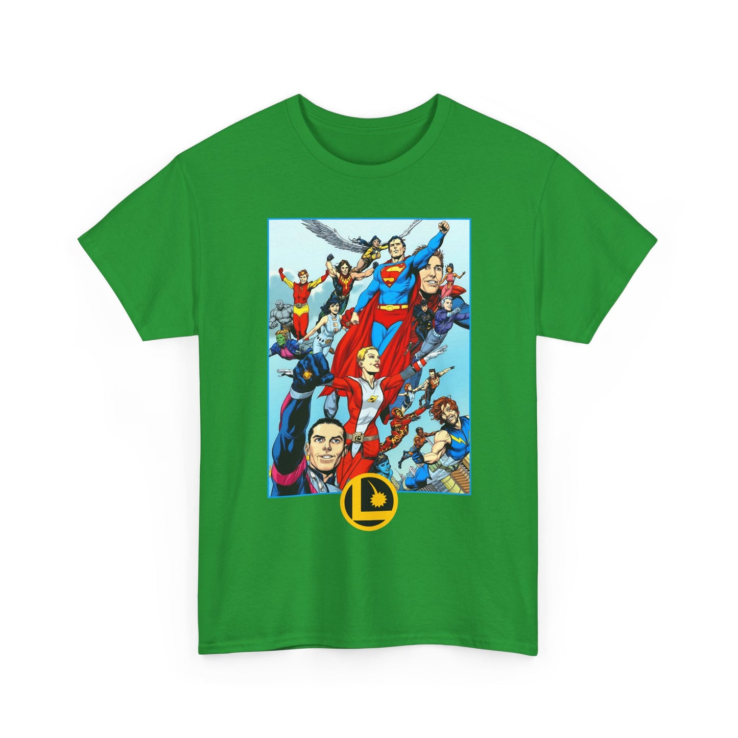 Legion of Super-Heroes T-Shirt - Gary Frank Art - Superman, Saturn Girl, Cosmic Boy, Dawnstar, Brainiac 5, Phantom Girl, Wildfire, Blok, Lightning Lad, Timber Wolf - LOSH - DC Comics