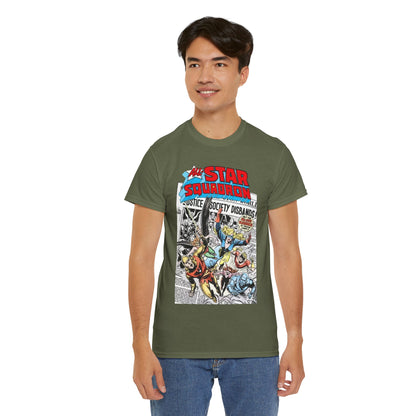 All-Star Squadron T-Shirt - Joe Kubert Art - Liberty Belle, Robotman, Shining Knight, Johnny Quick, Firebrand - JSA Connection - DC Comics