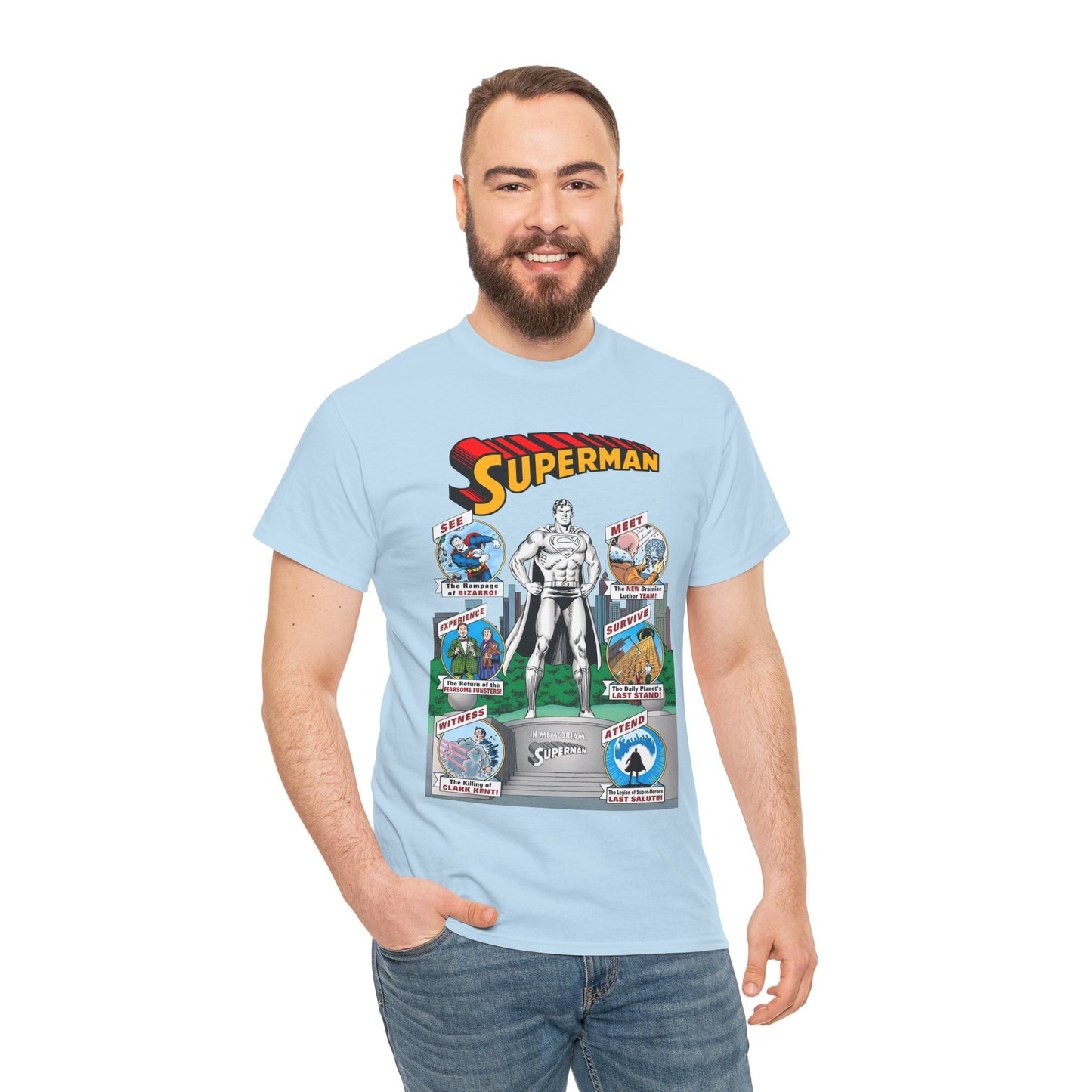 Superman T-Shirt - Curt Swan Art - Whatever Happened to the Man of Tomorrow? - Brainiac, Lex Luthor, Bizarro, Toyman, Daily Planet - Alan Moore Story - DC Comics