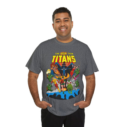 New Teen Titans T-Shirt - George Perez Art - Robin, Wonder Girl, Kid Flash, Changeling, Starfire, Cyborg, Raven - DC Comics - Classic 1980s Series