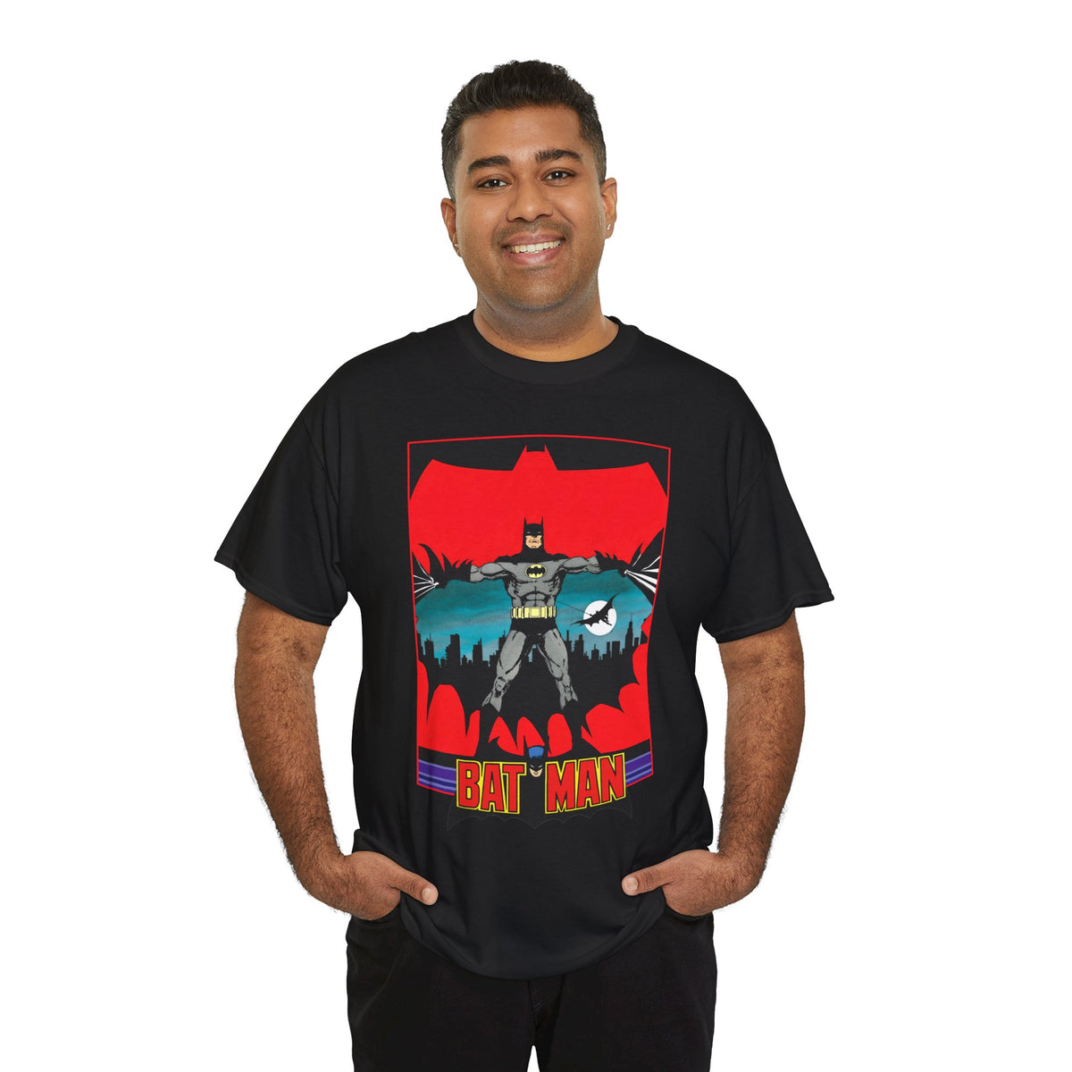 Batman T-Shirt - George Perez Art - 1980s JLA Postcard Art - DC Comics