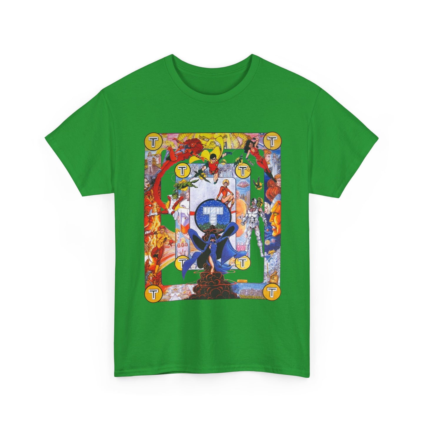 New Teen Titans Poster T-Shirt - George Perez Art - Cyborg, Raven, Robin, Terra, Wonder Girl, Changeling, Kid Flash, Deathstroke, Blackfire - DC Comics