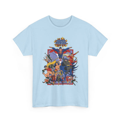 Super Powers T-Shirt - Superman, Flash, Wonder Woman, Batman, Batgirl, Robin, Plastic Man, Aquaman, Hawkman, Supergirl - 1980s Kenner Toy Line - Retro DC Comics