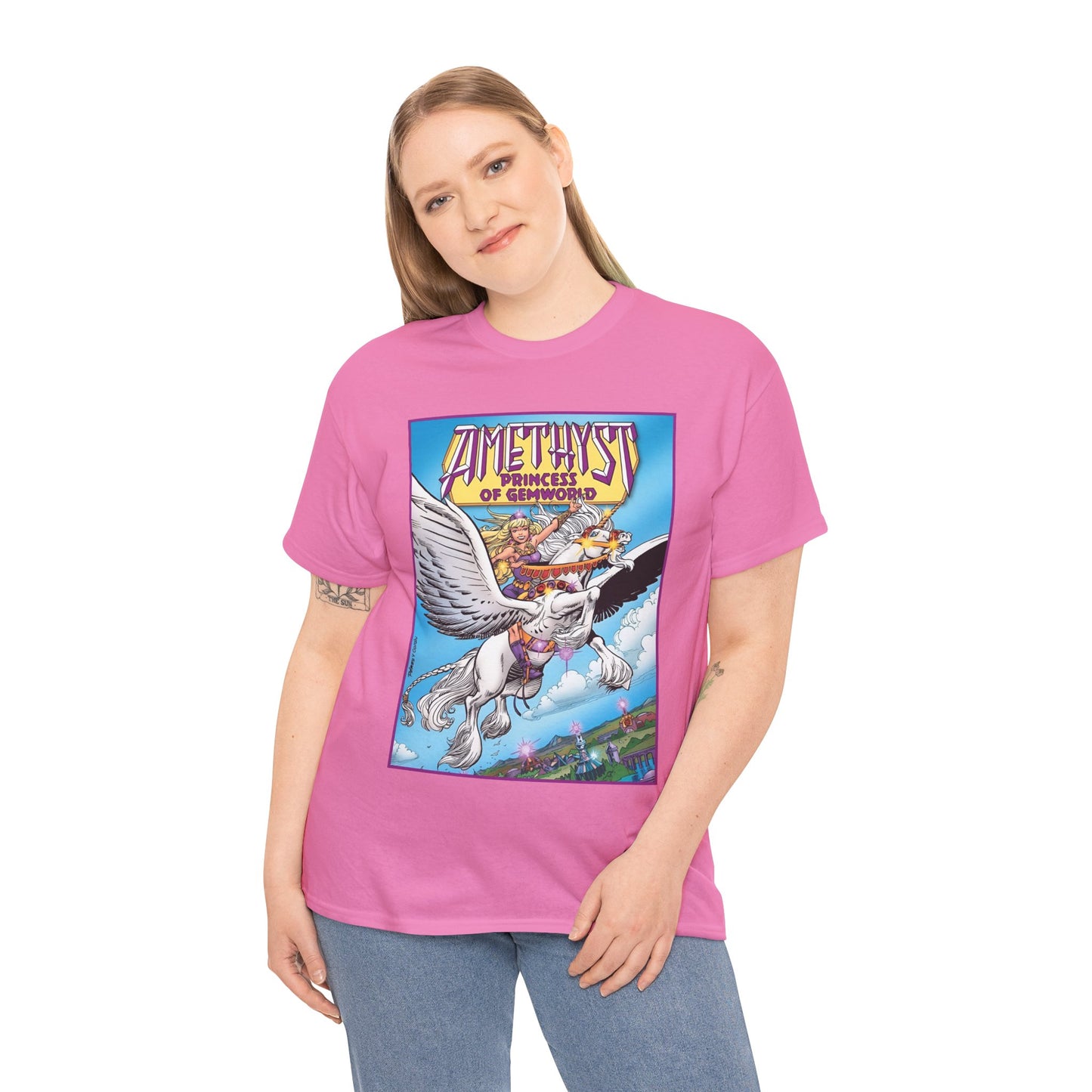 Amethyst Princess of Gemworld T-Shirt - George Perez Art - Riding Her Pegasus - DC Comics