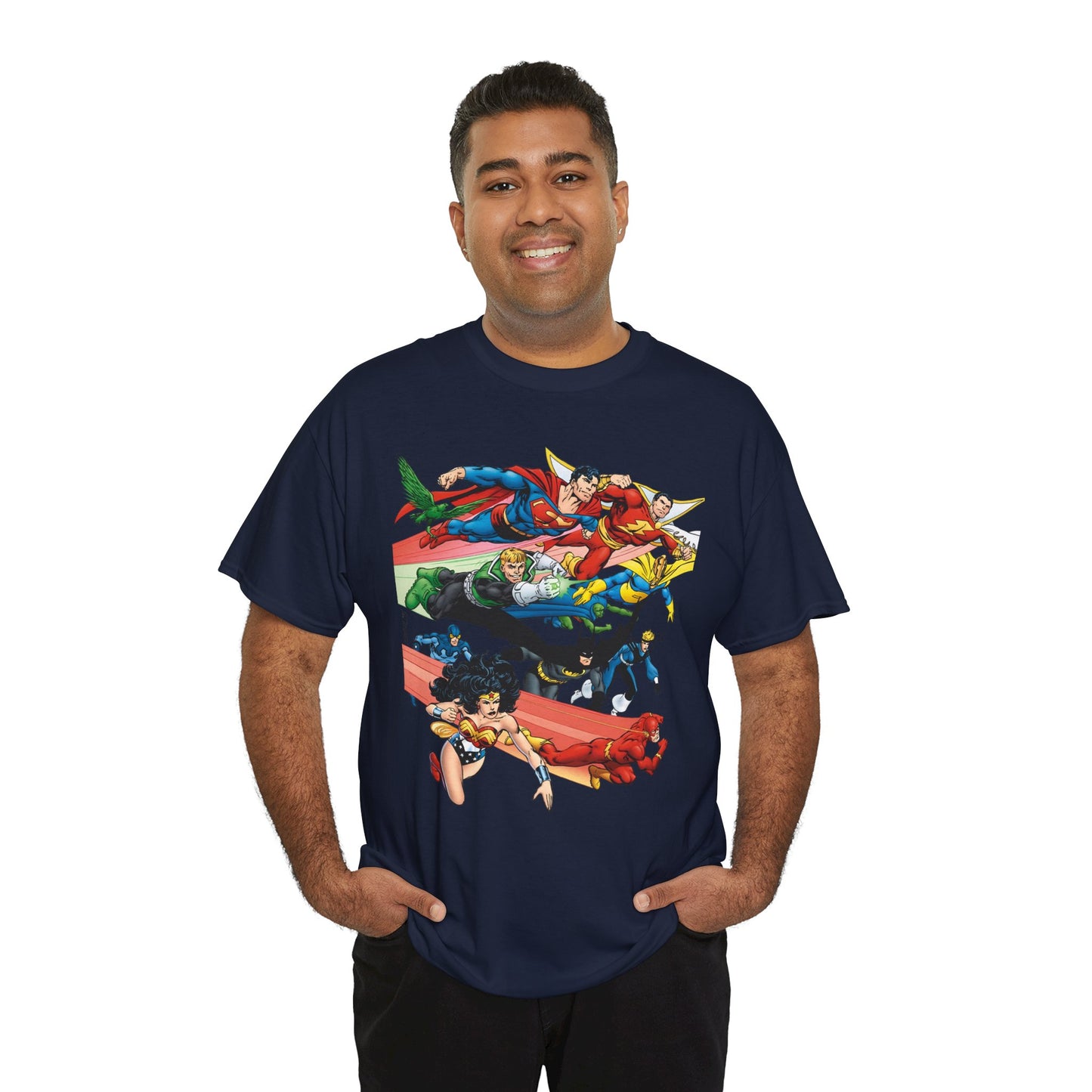 DC Legends T-Shirt - John Byrne Art - Superman, Dr Fate, Blue Beetle, Wonder Woman, Black Canary, Guy Gardner - DC Comics