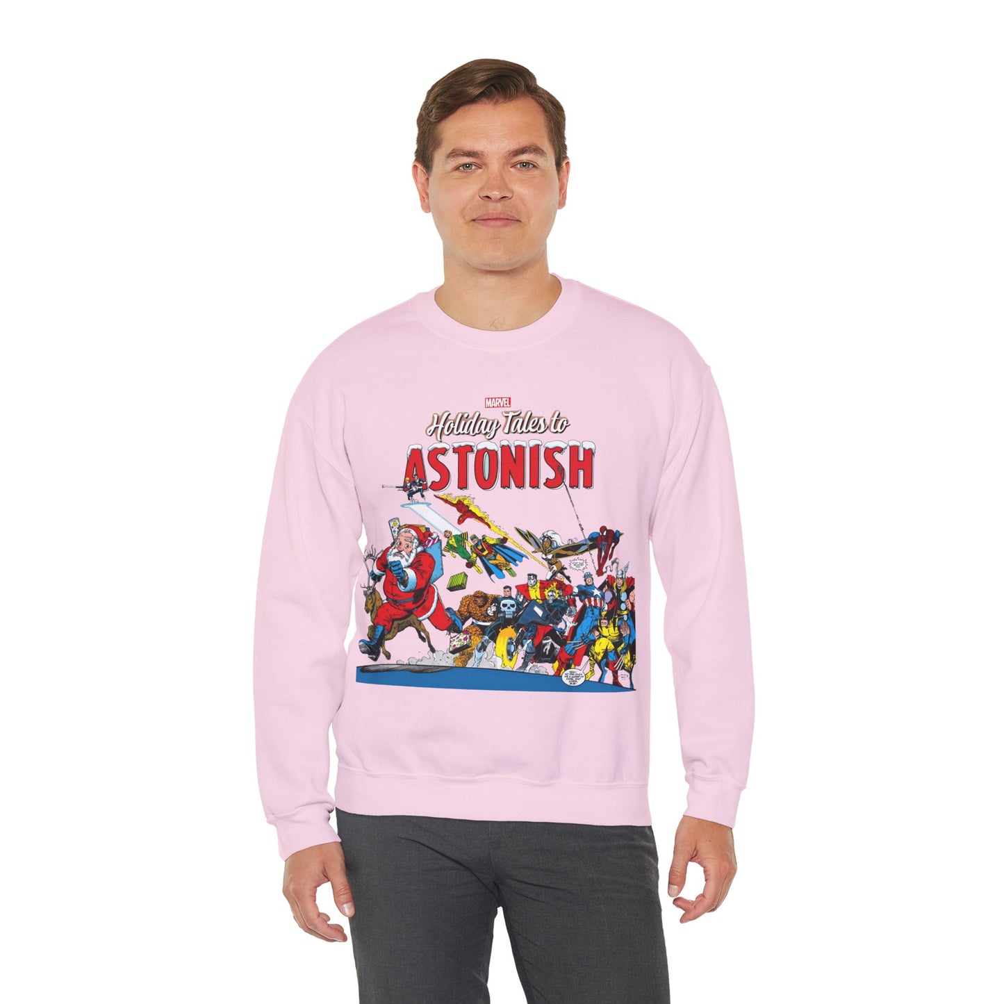Marvel Comics Christmas Crewneck Sweatshirt - Spider-Man, Punisher, Ghost Rider, X-Men, Fantastic Four