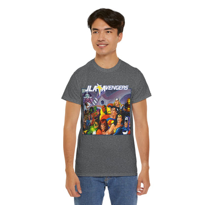 JLA/Avengers T-Shirt - George Perez Art - Wonder Woman, Scarlet Witch, Batman, Thor, Iron Man, Superman - DC Comics, Marvel Comics