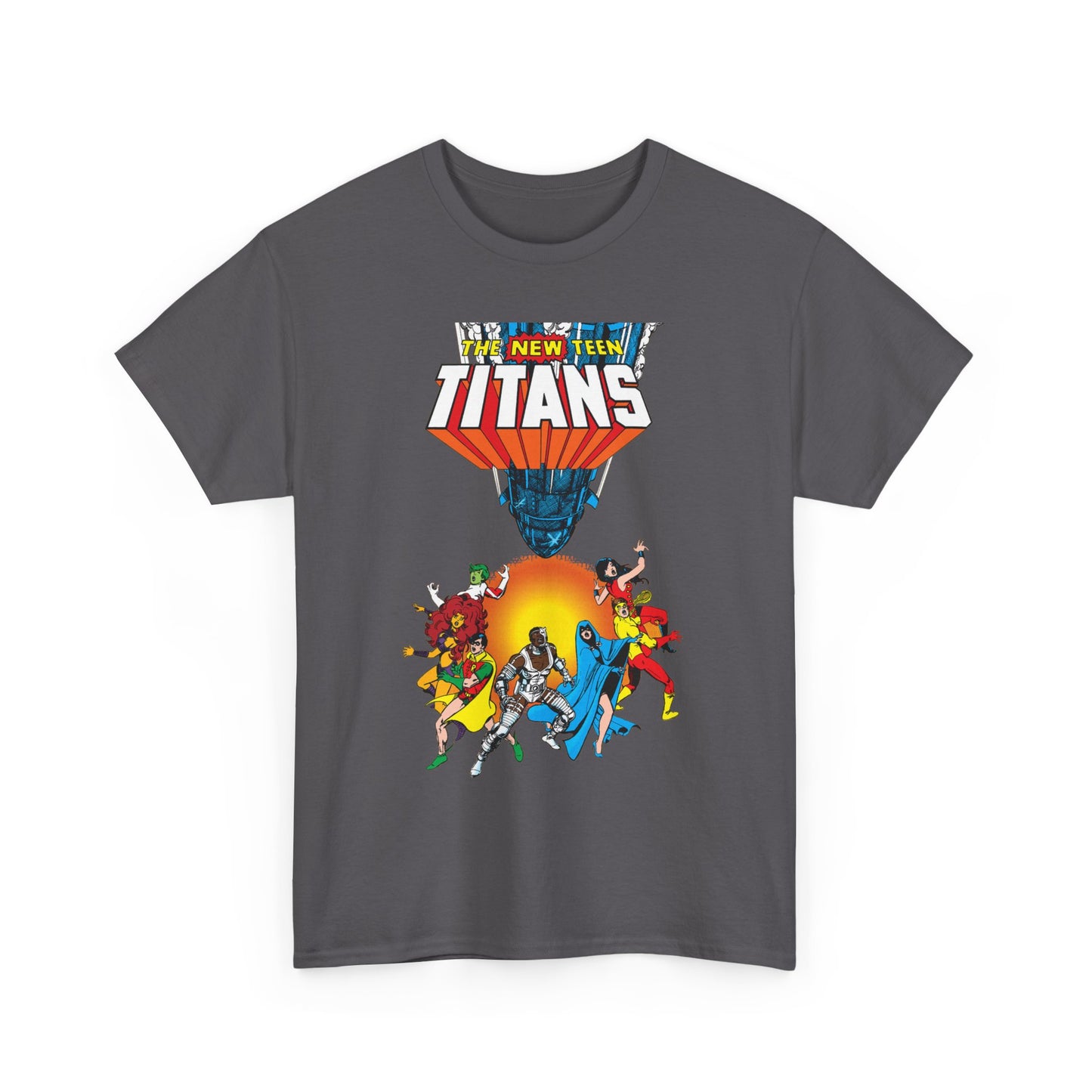 New Teen Titans T-Shirt - George Perez Art - Robin, Wonder Girl, Cyborg, Raven, Starfire, Kid Flash - #10 Cover Art - DC Comics