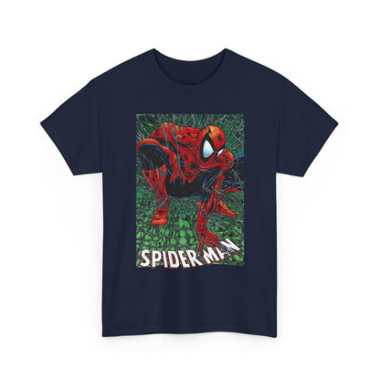 Navy blue t-shirt with Todd McFarlan'es Spider-Man graphic from Marvel Comics