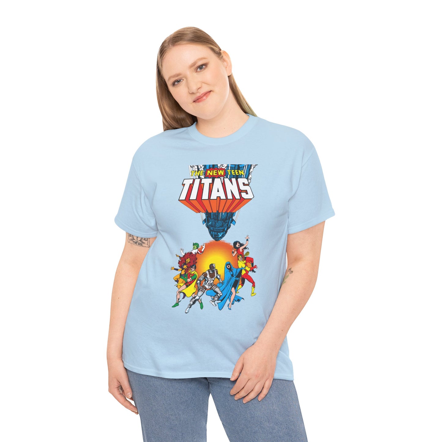 New Teen Titans T-Shirt - George Perez Art - Robin, Wonder Girl, Cyborg, Raven, Starfire, Kid Flash - #10 Cover Art - DC Comics
