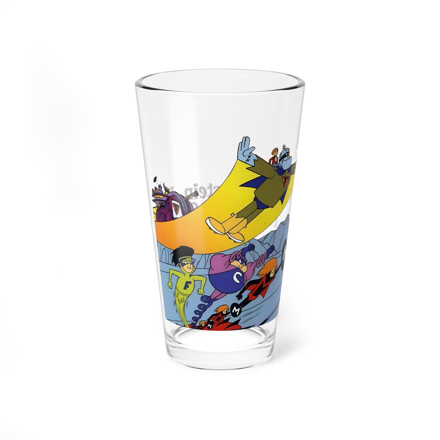 Frankenstein & the Impossibles Pint Glass - Hanna-Barbera 1960s Cartoon - Multi-Man, Fluid-Man, and Coil-Man - Retro Barware