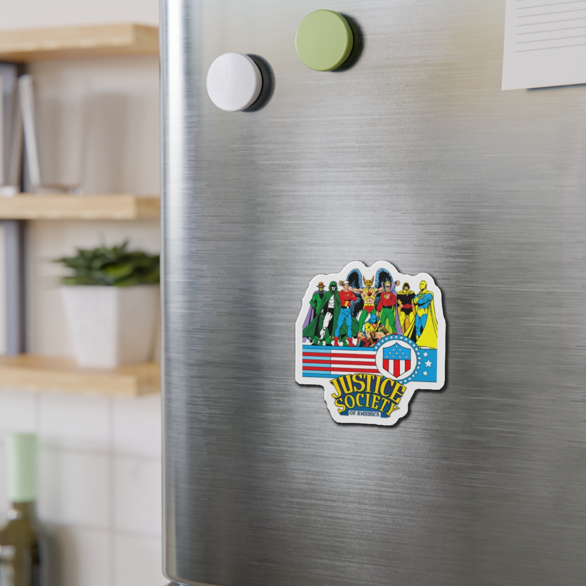 Justice Society of America Die-Cut Magnet - George Perez Art - Spectre, Sandman, Hawkman, Dr Fate, Green Lantern, Flash, Atom - DC Comics - 3", 4", 5", 6"