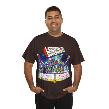 Legion of Super-Heroes T-Shirt - Gorgeous George Perez Art - History of the DC Universe - Lightning Lad, Timber Wolf, Wildfire, Sun Boy, Chamelon Boy - DC Comics