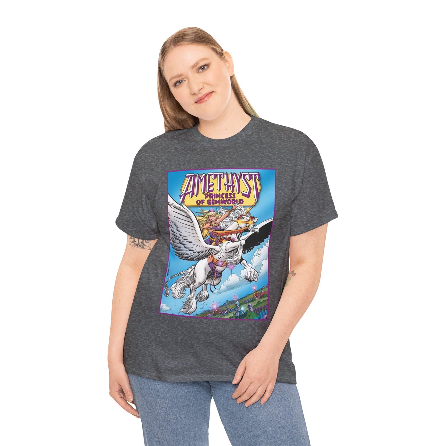 Amethyst Princess of Gemworld T-Shirt - George Perez Art - Riding Her Pegasus - DC Comics