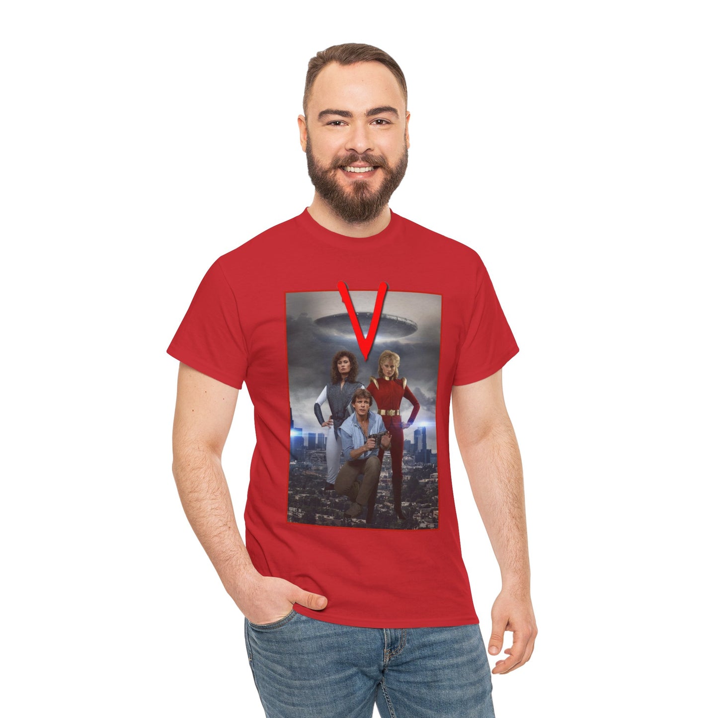 V T-Shirt - Visitors 1983 NBC Sci-Fi Aliens Series - Mike Donovan, Diana, Lydia