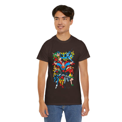 DC Legends T-Shirt - Linda Medley, Arthur Adams Art - Superman, Wonder Woman, Batman, Creeper, Black Canary, Guy Gardner, Blue Beetle, Booster Gold, Dr. Fate, Flash - DC Comics