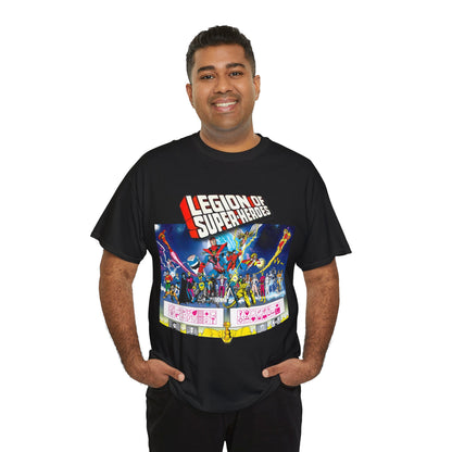 Legion of Super-Heroes T-Shirt - Gorgeous George Perez Art - History of the DC Universe - Lightning Lad, Timber Wolf, Wildfire, Sun Boy, Chamelon Boy - DC Comics