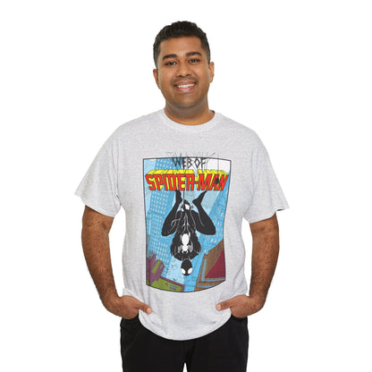 Web of Spider-Man T-Shirt - Charles Vess Art - Peter Parker, Web Slinger - Manhattan Skyline - Spidey Black Suit - Marvel Comics