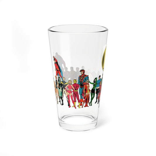 Legion of Super-Heroes Pint Glass, 16oz - Mike Grell DC Comics Art - Superboy, Saturn Girl, Cosmic Boy, Lightning Lad, Wildfire, Timber Wolf, Bouncing Boy, Supergirl