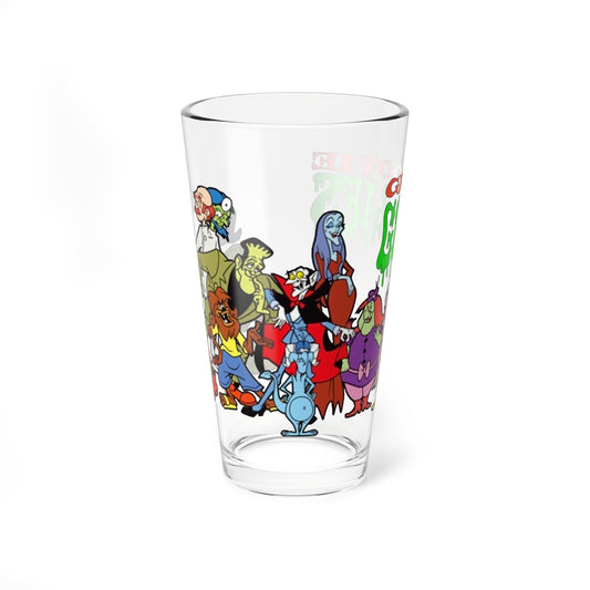 Groovie Goolies Pint Glass, 16oz - The Monster Trio (Drac, Frankie, Wolfie) - Hagatha, Bella La Ghostly, Boneapart, Mummy - Horrible Hall on Horrible Drive - Filmation Cartoon