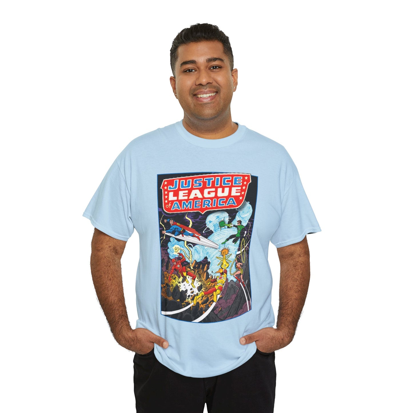 Justice League T-Shirt - George Perez Art - Tornado Tyrant - Superman, Firestorm, Flash, Wonder Woman, Green Lantern - DC Comics