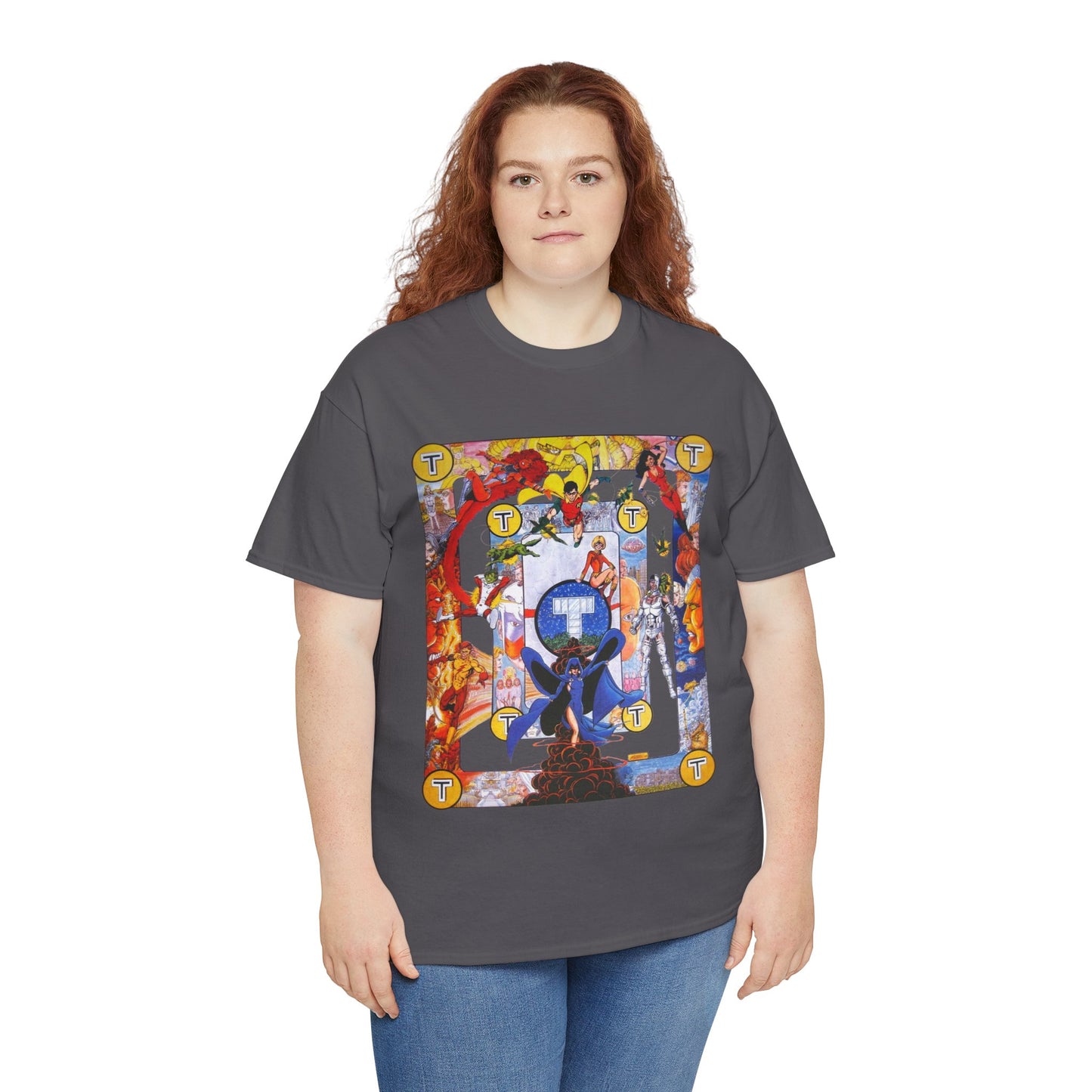 New Teen Titans Poster T-Shirt - George Perez Art - Cyborg, Raven, Robin, Terra, Wonder Girl, Changeling, Kid Flash, Deathstroke, Blackfire - DC Comics