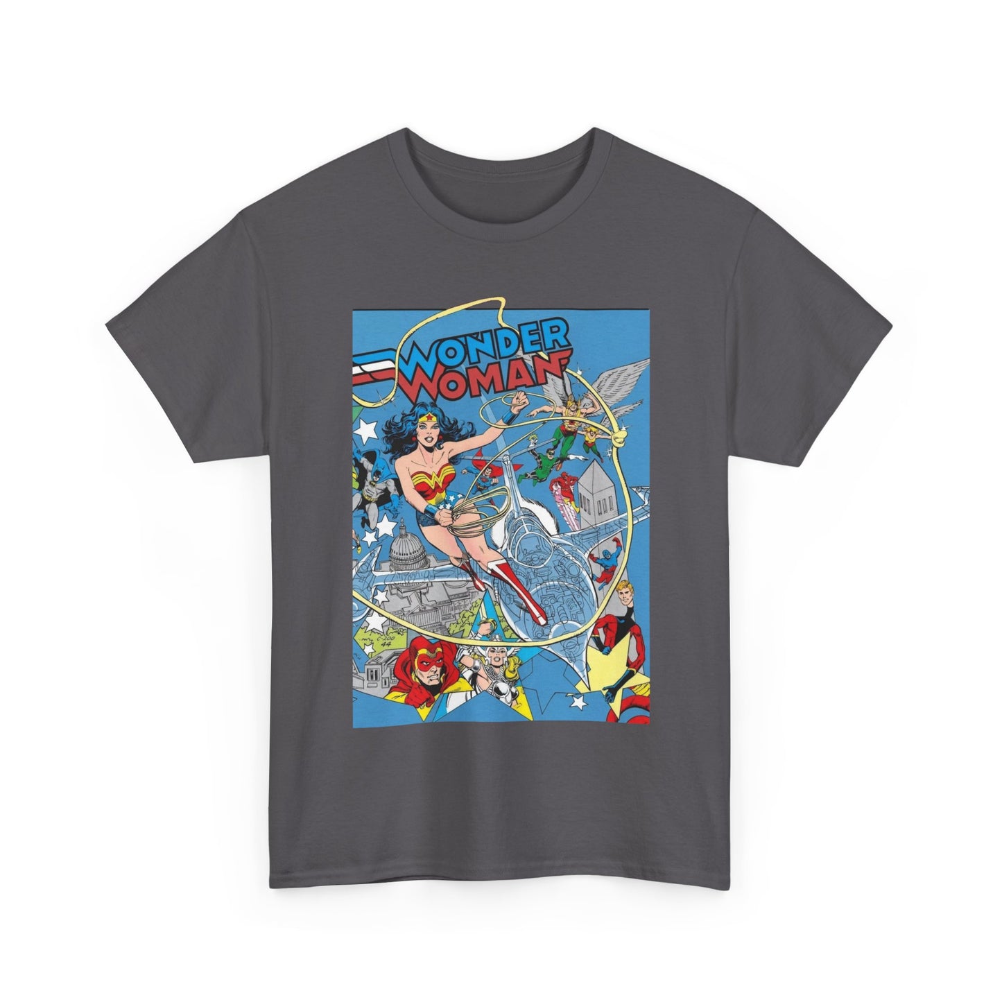 Wonder Woman T-Shirt - Ed Hannigan Art - #300 Cover Art - Hawkman, Green Lantern, Elongated Man, Sandman - DC Comics