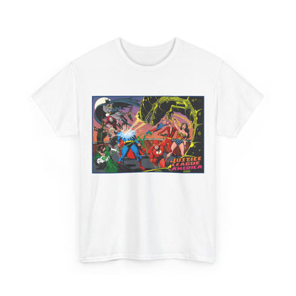 Justice League of America T-Shirt - Brian Bolland Art - Superman, Green Lantern, Wonder Woman, Batman, Flash, Elongated Man, Black Canary, Green Arrow, Atom - DC Comics