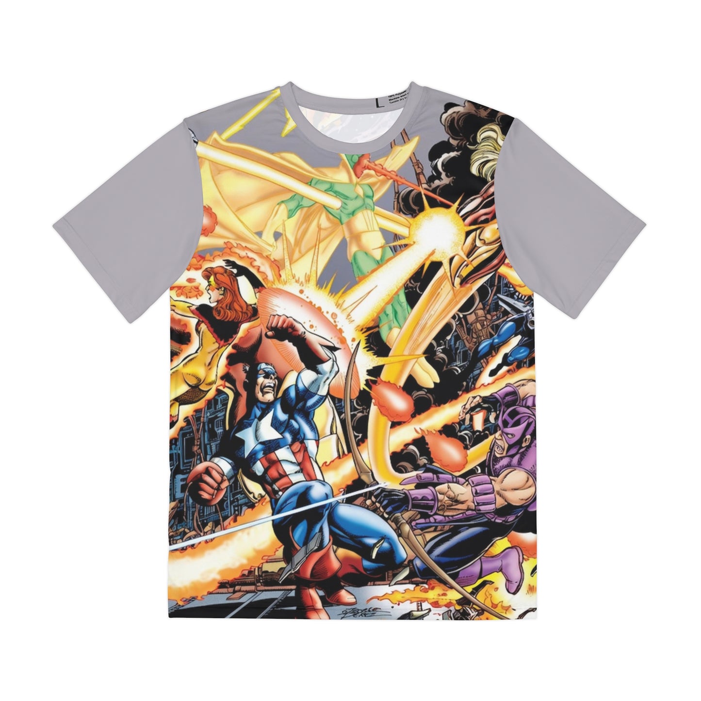 Avengers Vs Thunderbolts All-Over Print Polyester Tee - George Perez Art - Marvel Comics (IMPROVED PLACEMENT AND PRINTING TECHNIQUES)