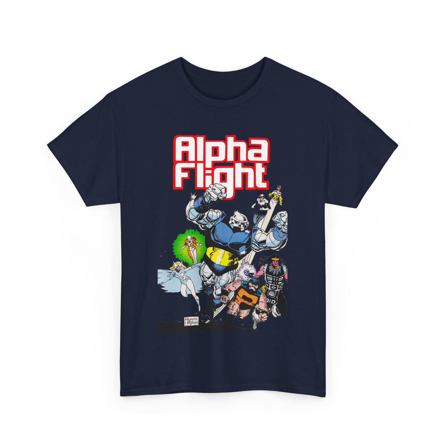Alpha Flight T-Shirt - Mike Mignola Art - Shaman, Snowbird, Northstar, Aurora, Box, Vindicator, Puck - Canada's Super-Team - Marvel Comics