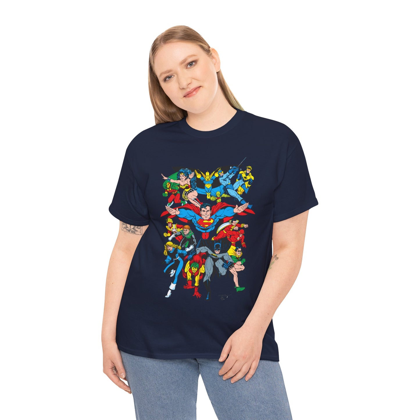 DC Legends T-Shirt - Linda Medley, Arthur Adams Art - Superman, Wonder Woman, Batman, Creeper, Black Canary, Guy Gardner, Blue Beetle, Booster Gold, Dr. Fate, Flash - DC Comics