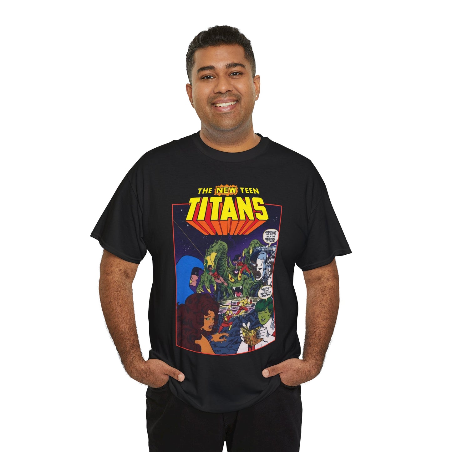 New Teen Titans T-Shirt - George Perez Art - 1980s DC Digest Artwork - Raven, Cyborg, Changeling, Starfire - DC Comics